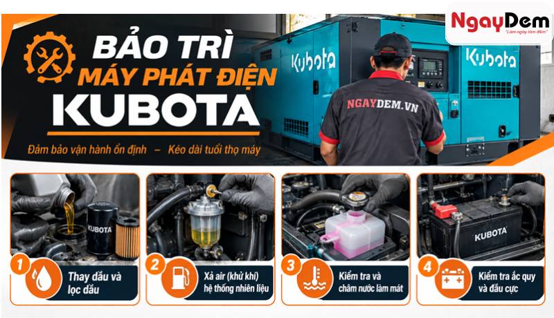 Hạng mục cần phải bảo dưỡng máy phát điện Kubota Sửa chữa bảo trì máy phát điện Kubota đúng quy trình| Đúng lỗi