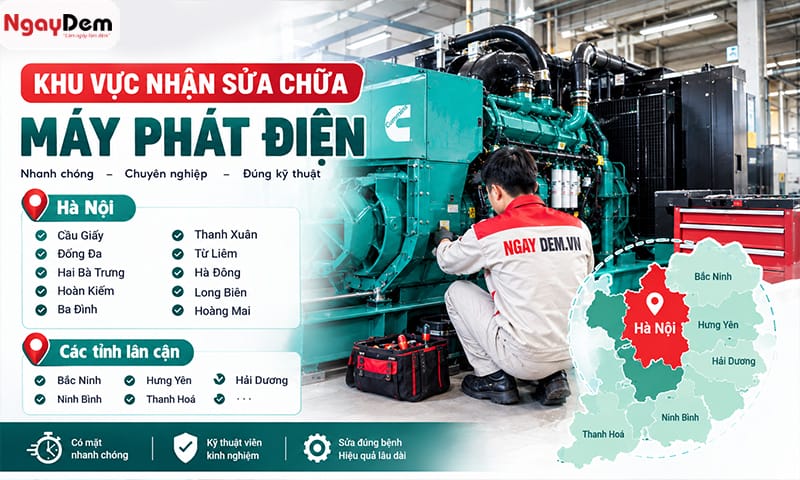 Cơ điện Ngày Đêm nhận sửa chữa máy phát điện công nghiêp tận nơi Sửa chữa máy phát điện tại Hà Nội| Có mặt ngay| Giá rẻ 2026