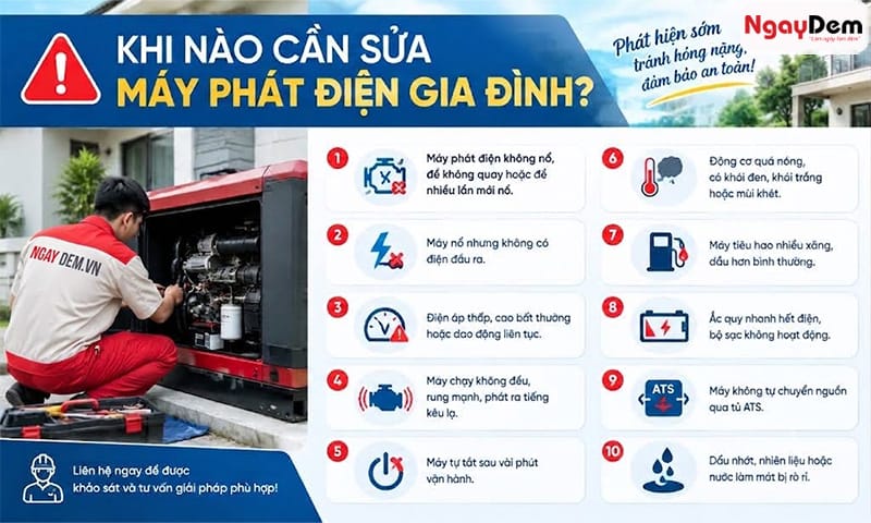 Máy gặp sự cố cần sửa chữa máy phát điện gia đình Dịch vụ sửa máy phát điện gia đình tại nhà | Cơ Điện Ngày Đêm