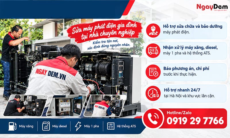 Chọn Nhà thầu cơ điện Ngày Đêm - an tâm dịch vụ, sửa chữa nhanh, giá thành phải chăng Dịch vụ sửa máy phát điện gia đình tại nhà | Cơ Điện Ngày Đêm