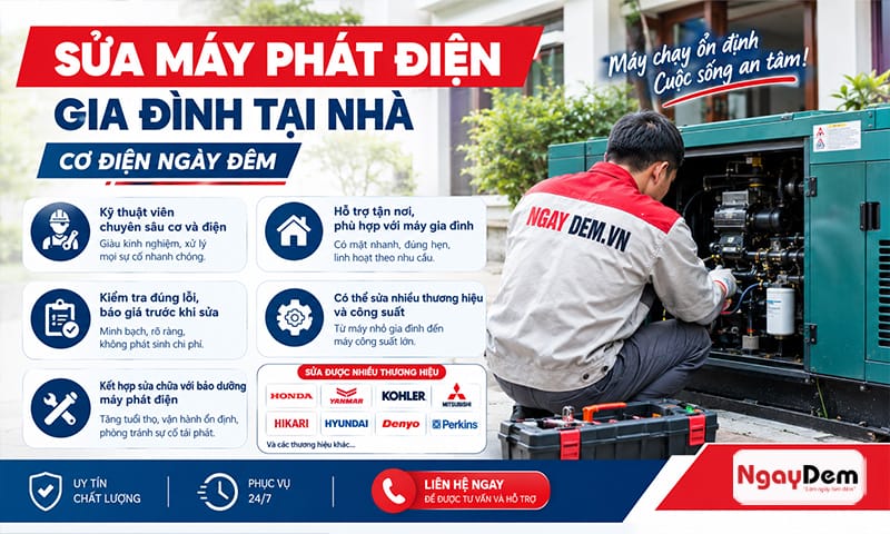 Dịch vụ sửa máy phát điện gia đình chuyên nghiệp, giá minh bạch tại Cơ điện Ngày Đêm Dịch vụ sửa máy phát điện gia đình tại nhà | Cơ Điện Ngày Đêm