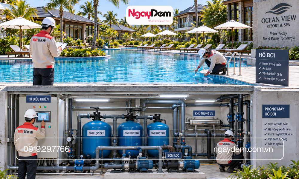 thi công điện nước cho khu nghỉ dưỡng