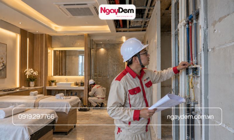 thi công điện nước cho spa