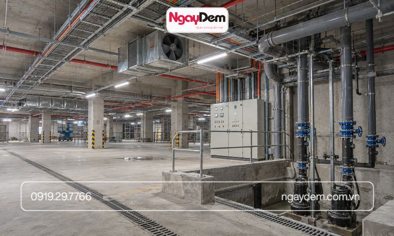 thi công điện nước tầng hầm chung cư