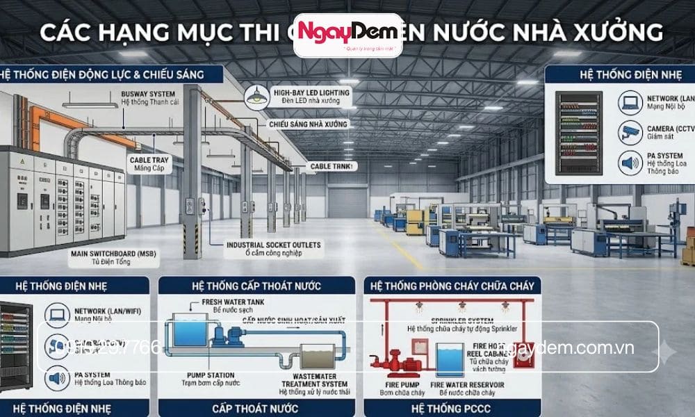 thi công điện nước nhà xưởng