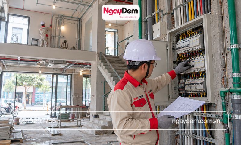 Kiểm tra mặt bằng và tuyến kỹ thuật điện nước tại Hoài Đức