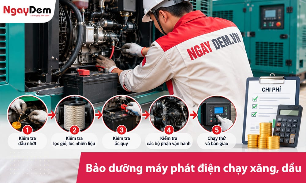 Bảo dưỡng máy phát điện chạy xăng, chạy dầu: Quy trình & chi phí
