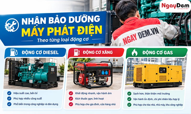 Các loại động cơ Cơ điện Ngày Đêm nhận bảo dưỡng, bảo trì máy phát điện Bảo dưỡng máy phát điện tại Phú Xuyên