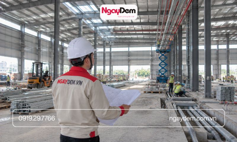 Kỹ sư Ngày Đêm kiểm tra thi công hệ thống điện tại công trình