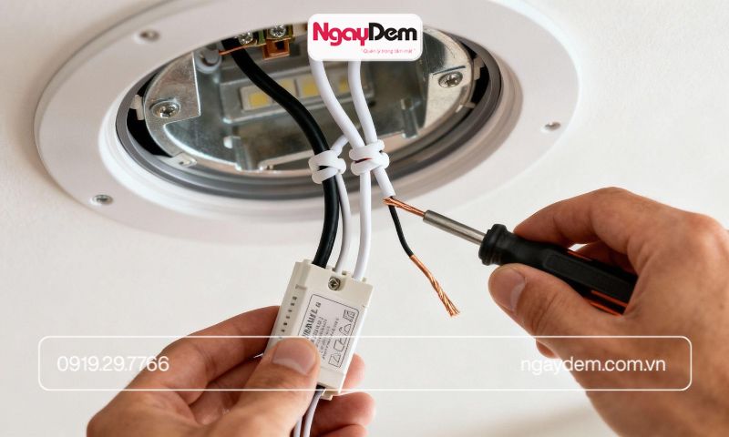 lắp đặt đèn led âm trần bê tông