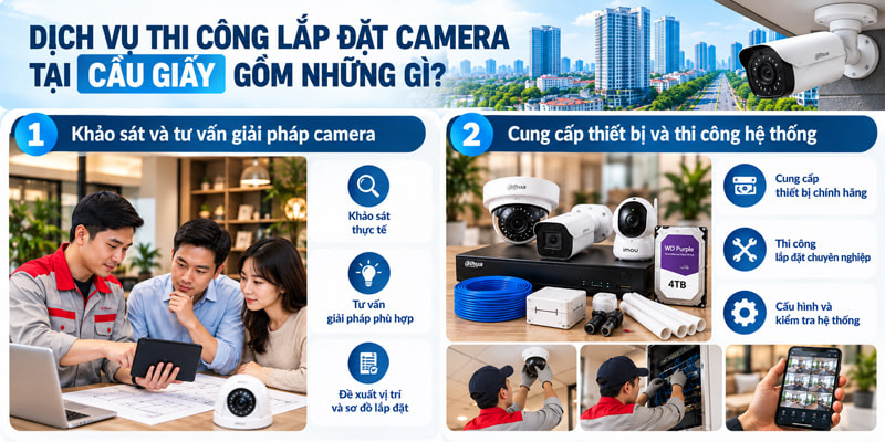 Thi công lắp đặt Camera tại Cầu Giấy - Hà Nội uy tín