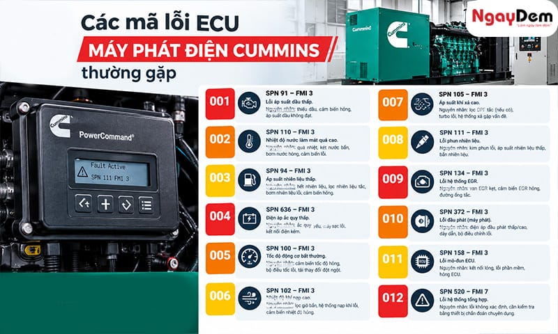 5+ mã lỗi ECU máy phát điện Cummins thường gặp và cách khắc phục