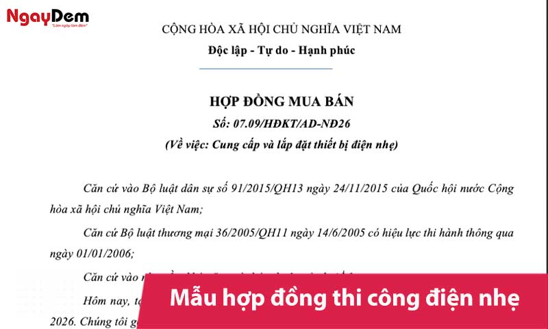 Mẫu hợp đồng thi công điện nhẹ đầy đủ, dễ áp dụng