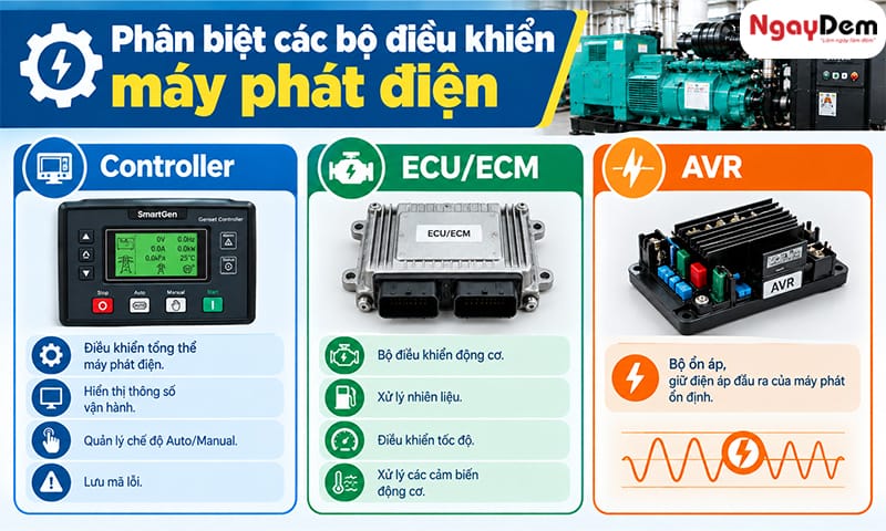 Các bộ điều khiển máy phát điện cần phân biệt Máy phát điện báo lỗi bộ điều khiển: Cách kiểm tra và sửa chữa
