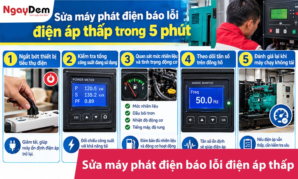 Máy phát điện báo lỗi điện áp thấp: Dấu hiệu và hướng xử lý