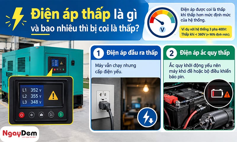 Đôi nét về máy phát điện báo lỗi điện áp thấp Máy phát điện báo lỗi điện áp thấp: Dấu hiệu và hướng xử lý