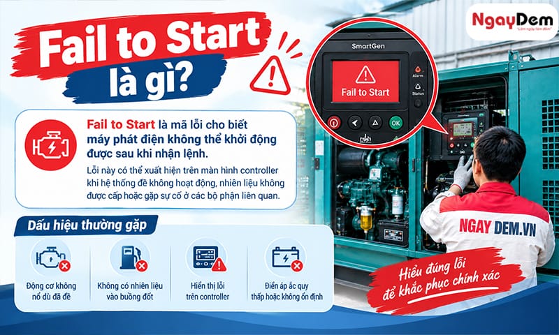 Cách sửa máy phát điện báo lỗi Fail to Start đúng kỹ thuật
