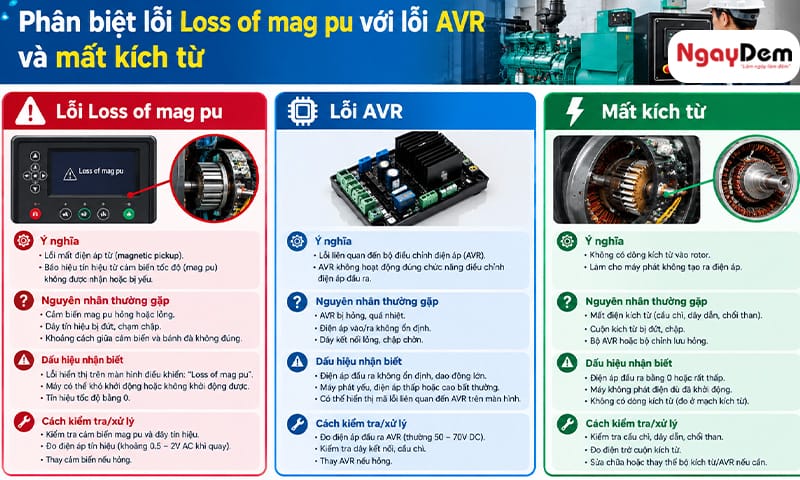Máy phát điện báo lỗi Loss of mag pu - Vị trí cần kiểm tra và cách sửa