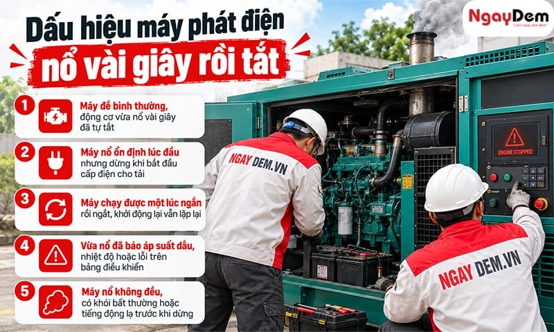 Dấu hiệu cho thấy máy phát điện khởi động nhưng tự ngắt Máy phát điện khởi động nhưng tự ngắt: 6 hệ thống cần kiểm tra ngay