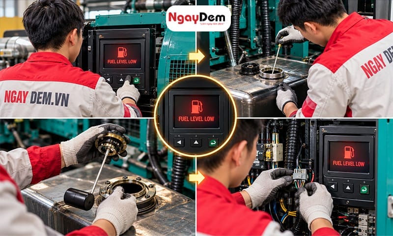 Cơ điện Ngày Đêm - Sửa máy phát điện lỗi hiển thị Fuel Level Low chuyên sâu Máy phát điện lỗi hiển thị Fuel Level Low: Đừng vội đổ thêm dầu