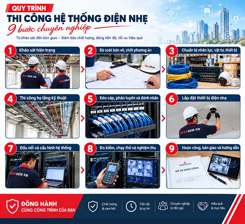 Quy trình thi công hệ thống điện nhẹ chi tiết từ A-Z