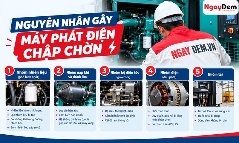Sửa máy phát điện chập chờn: nguyên nhân, cách xử lý tại nhà