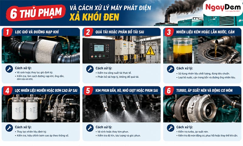 6 nguyên nhân và cách sửa máy phát điện xả khói đen chuẩn
