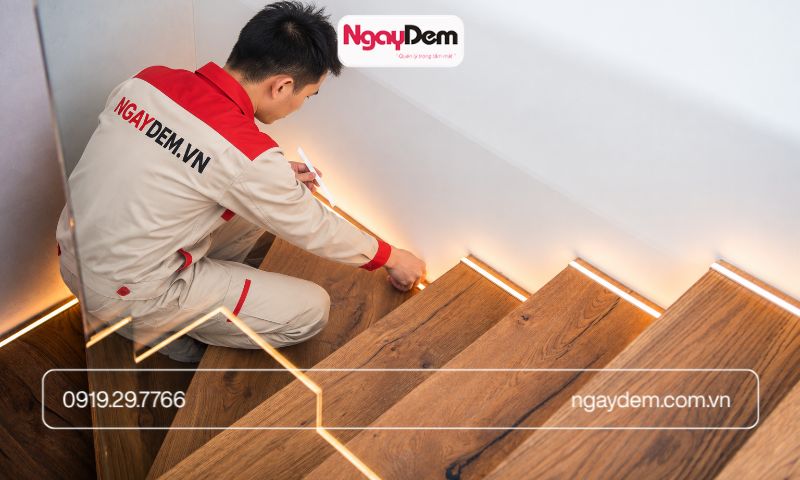 Khảo sát vị trí lắp đặt đèn LED cầu thang trước thi công