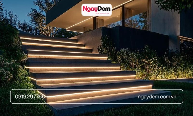 Đèn LED dây chiếu sáng bậc cầu thang và lối đi cảnh quan.