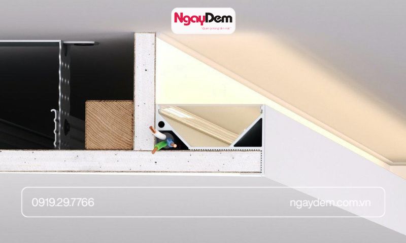 Cấu tạo khe hắt trần thạch cao và vị trí lắp đèn LED dây