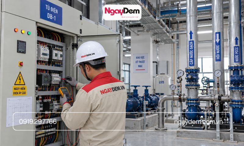 Kỹ sư Ngày Đêm kiểm tra và nghiệm thu hệ thống điện sau thi công