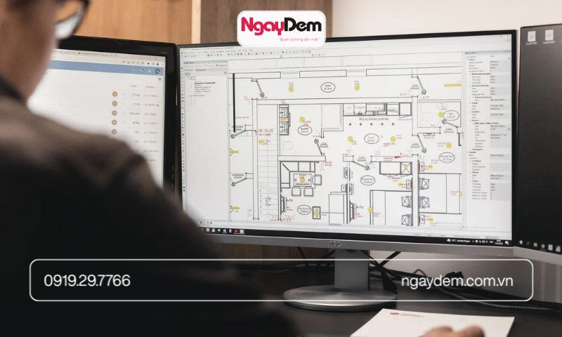 Kỹ sư kiểm tra hồ sơ thiết kế thi công điện nước công trình