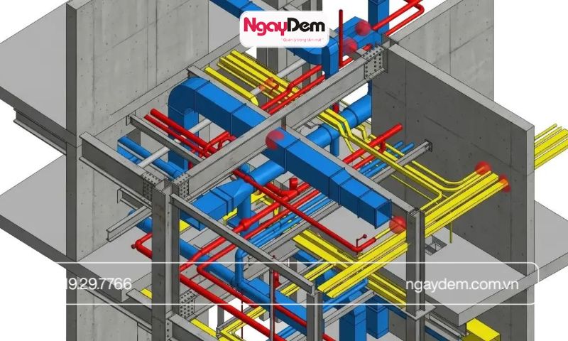 Mô hình BIM phối hợp hệ thống điện nước và M&E trong công trình