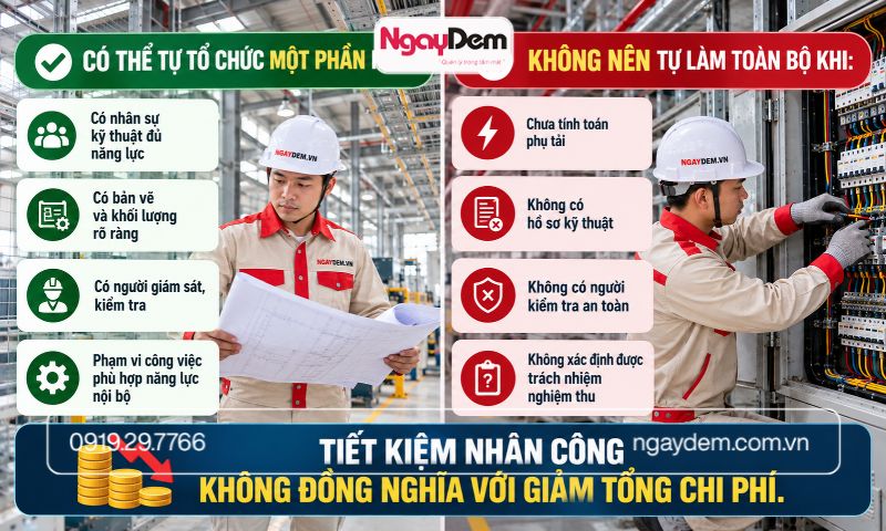 có nên tự thi công điện nước nhà xưởng không?